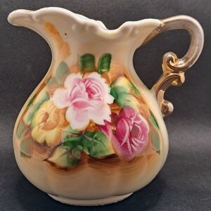 Vintage Pink & White Gold Gilded Porcelain Pitcher Vase Shabby Chic Victorian
